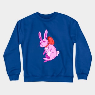 Confused Pink Bunny in Red Bow Crewneck Sweatshirt